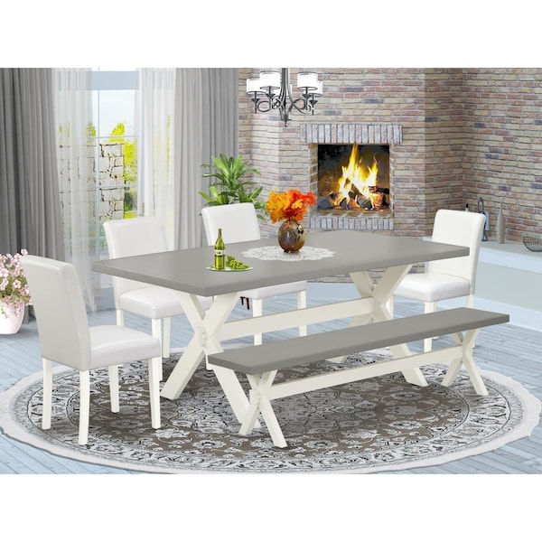 East West Furniture 6 Piece X-Style Stylish Modern Dining Table Set - Linen White X097AB264-6 - main